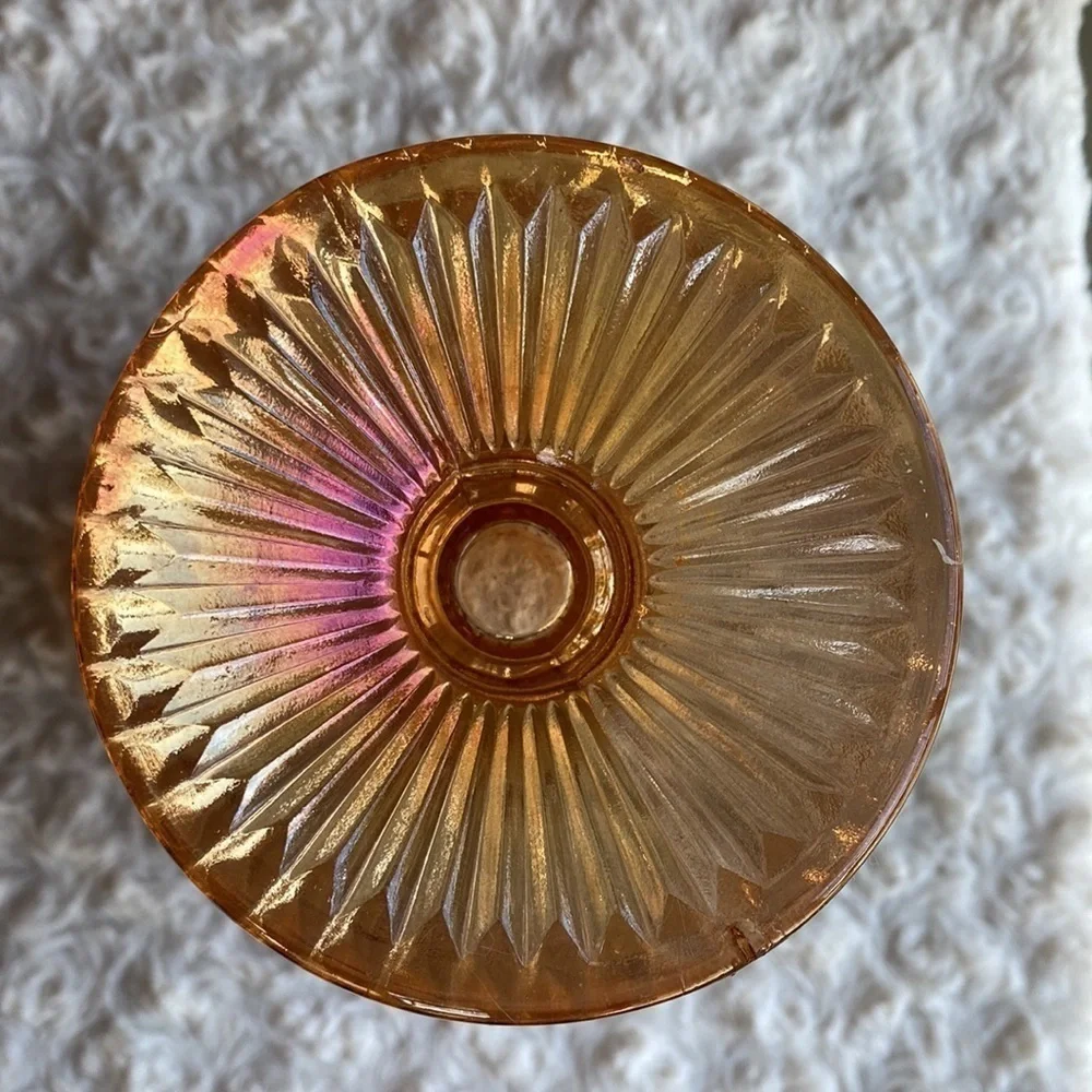 GORGEOUS~’JEANETTE MARIGOLD’ ~CARNIVAL GLASS VASE~ART DECO RIBBING~1930’s~G21**